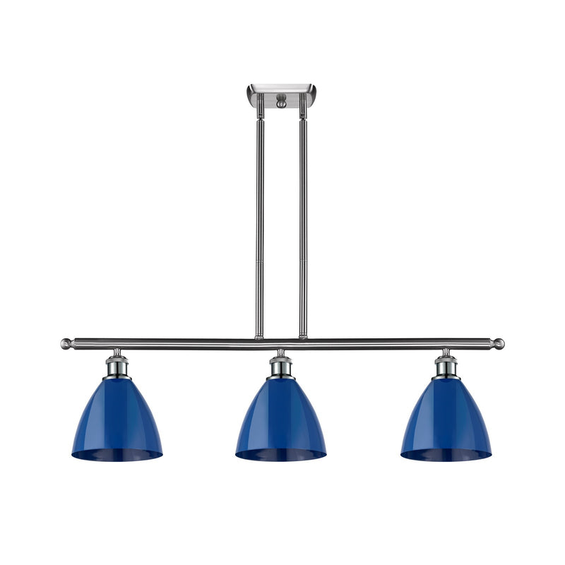 Innovations Plymouth 36in 3-Light Island Light | Industrial Farmhouse Brushed Satin Nickel and Matte Blue Metal | Kitchen | Model 516-3I-SN-MBD-75-BL