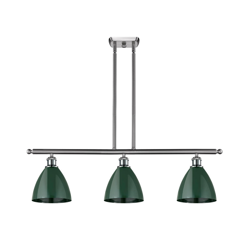 Innovations Plymouth 36in 3-Light Island Light | Industrial Farmhouse Brushed Satin Nickel and Matte Green Metal | Kitchen | Model 516-3I-SN-MBD-75-GR