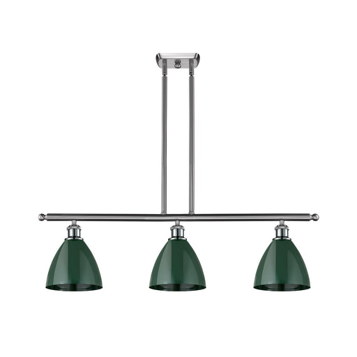Innovations Plymouth 36in 3-Light Island Light | Industrial Farmhouse Brushed Satin Nickel and Matte Green Metal | Kitchen | Model 516-3I-SN-MBD-75-GR-LED