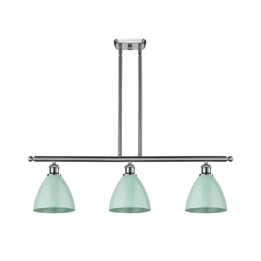 Innovations Plymouth 36in 3-Light Island Light | Industrial Farmhouse Brushed Satin Nickel and Matte Seafoam Metal | Kitchen | Model 516-3I-SN-MBD-75-SF
