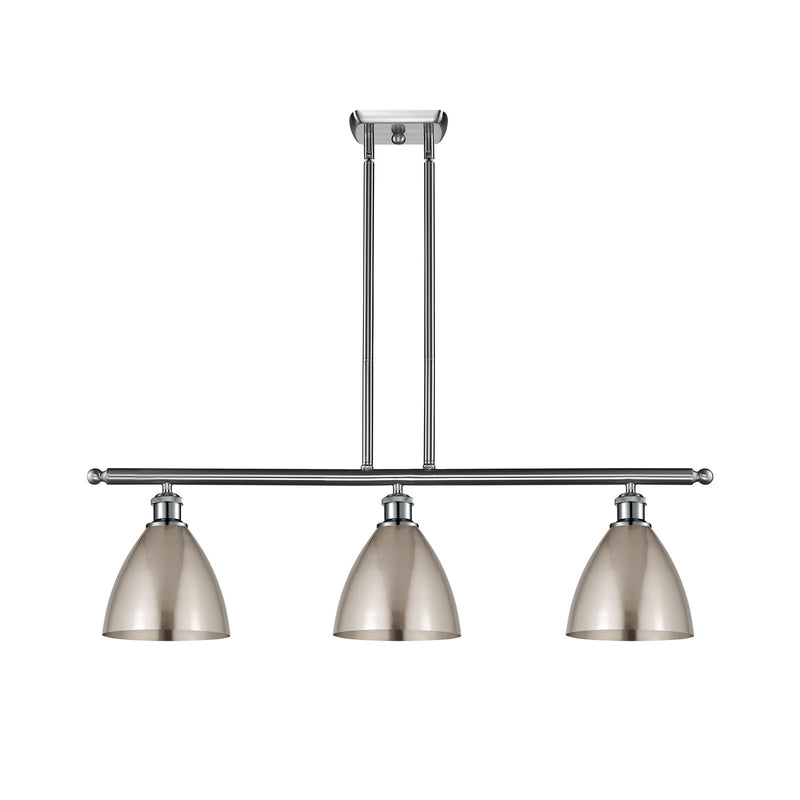 Innovations Bristol 36in 3-Light Island Light | Industrial Farmhouse Brushed Satin Nickel Steel and Metal Shade | Kitchen | Model 516-3I-SN-MBD-75-SN