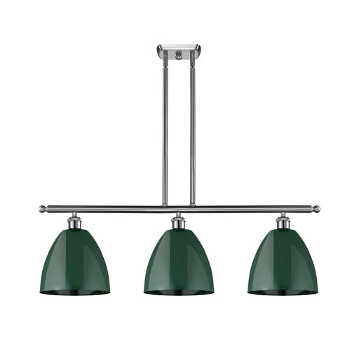 Innovations Plymouth 36in 3-Light Island Light | Industrial Farmhouse Brushed Satin Nickel and Matte Green Metal | Kitchen | Model 516-3I-SN-MBD-9-GR
