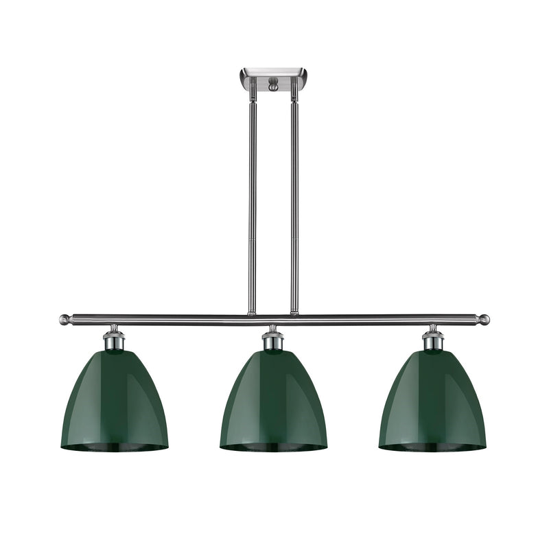 Innovations Plymouth 36in 3-Light Island Light | Industrial Farmhouse Brushed Satin Nickel and Matte Green Metal | Kitchen | Model 516-3I-SN-MBD-9-GR-LED