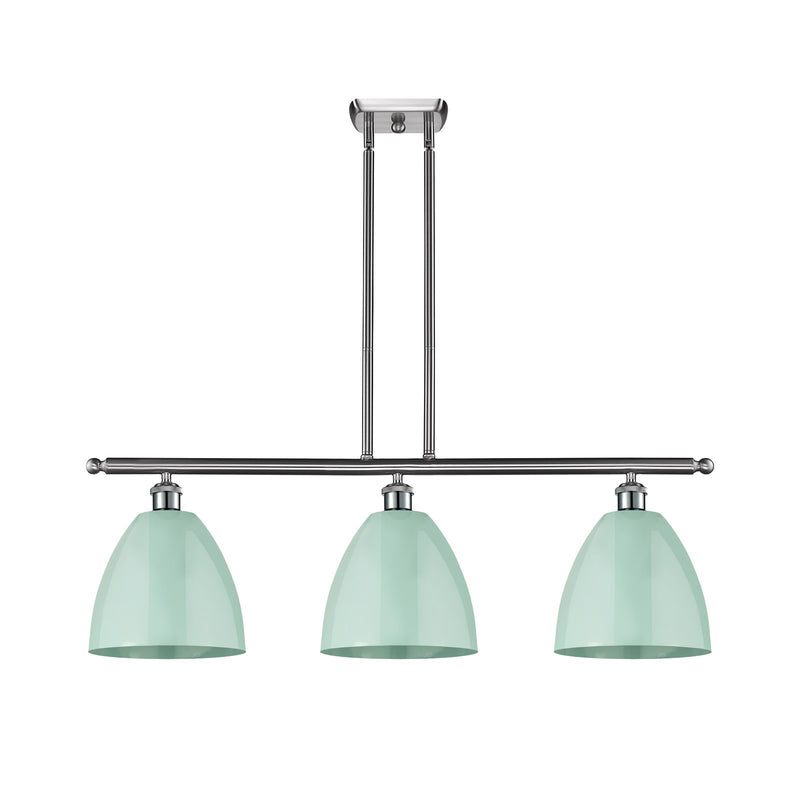 Innovations Plymouth 36in 3-Light Island Light | Industrial Farmhouse Brushed Satin Nickel and Matte Seafoam Metal | Kitchen | Model 516-3I-SN-MBD-9-SF