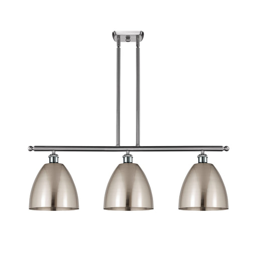 Innovations Bristol 36in 3-Light Island Light | Industrial Brushed Satin Nickel Steel and Brushed Satin Nickel Metal Shade | Model 516-3I-SN-MBD-9-SN-LED