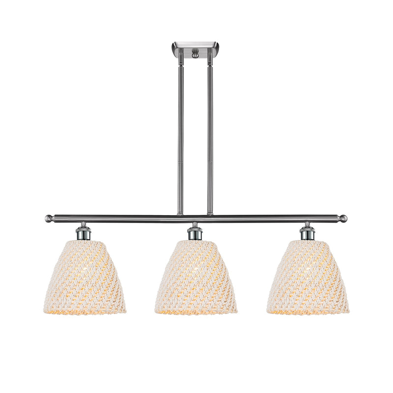 Innovations Bristol Natural 36in 3-Light Island Light | Industrial Brushed Satin Nickel and Natural Fiber Shade | Kitchen | Model 516-3I-SN-NBD-9-NAT