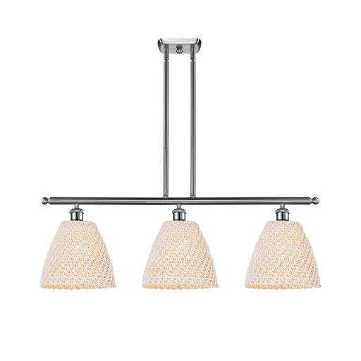 Innovations Bristol Natural 36in 3-Light Island Light | Industrial Brushed Satin Nickel and Natural Fiber Shade | Kitchen | Model 516-3I-SN-NBD-9-NAT