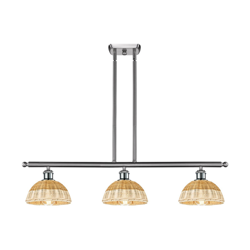 Innovations Lighting Bristol Natural II 36in 3-Light Island Light | Industrial Brushed Satin Nickel and Natural Fiber | Model 516-3I-SN-NBD2-75-NAT