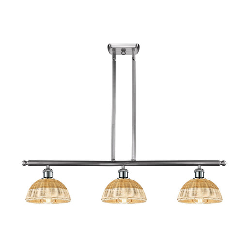 Innovations Lighting Bristol Natural II 36in 3-Light Island Light | Industrial Brushed Satin Nickel and Natural Fiber | Model 516-3I-SN-NBD2-75-NAT