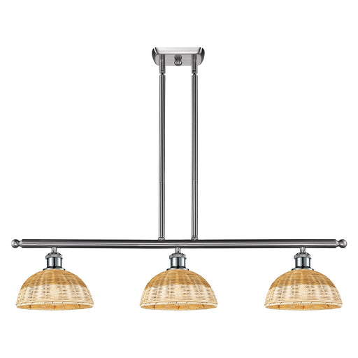 Innovations Bristol Natural II 36in 3-Light Island Light | Industrial Brushed Satin Nickel Steel and Natural Fiber Dome Shade | Model 516-3I-SN-NBD2-9-NAT