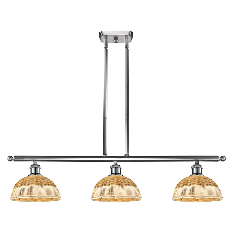 Innovations Bristol Natural II 36in 3-Light Island Light | Industrial Brushed Satin Nickel Steel and Natural Fiber Dome Shade | Model 516-3I-SN-NBD2-9-NAT