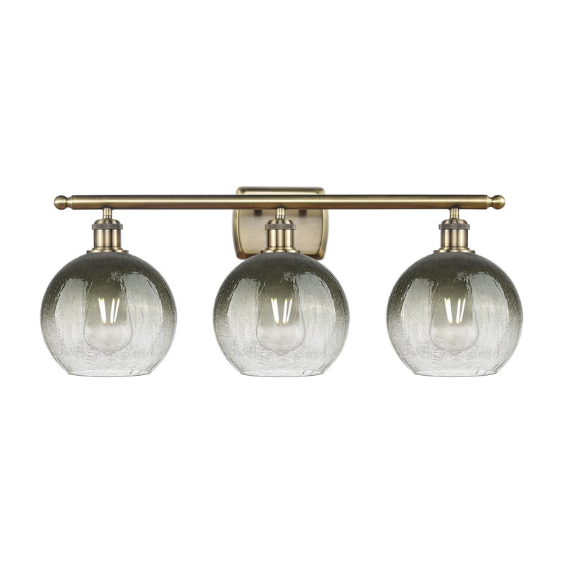 Innovations Brookhaven Globe 28in 3-Light Bath Vanity Light | Industrial Antique Brass Steel and Slate Glass | Bathroom Vanity | Model 516-3W-AB-G483-8SL