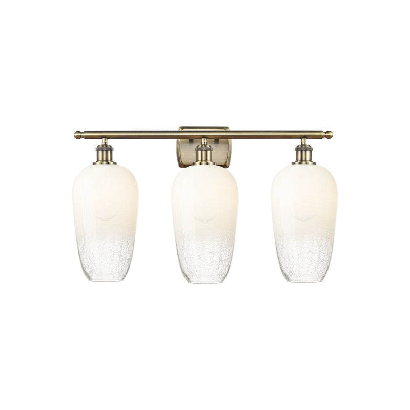 Innovations Brookhaven Flute 27in 3-Light Bath Vanity | Industrial Antique Brass Steel and Opal Glass | Bathroom Vanity Light | Model 516-3W-AB-G484-7OP