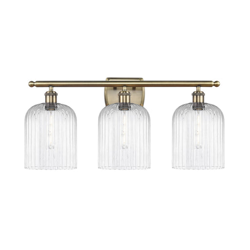 Innovations Bridal Veil 25in 3-Light Bath Vanity | Art Nouveau Antique Brass Steel and Clear Ribbed Glass | Bathroom Vanity | Model 516-3W-AB-G559-8CL