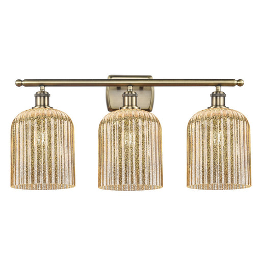 Innovations Bridal Veil 25in 3-Light Bath Vanity | Art Nouveau Antique Brass Steel and Mercury Ribbed Glass | Bathroom Vanity & | Model 516-3W-AB-G559-8ME