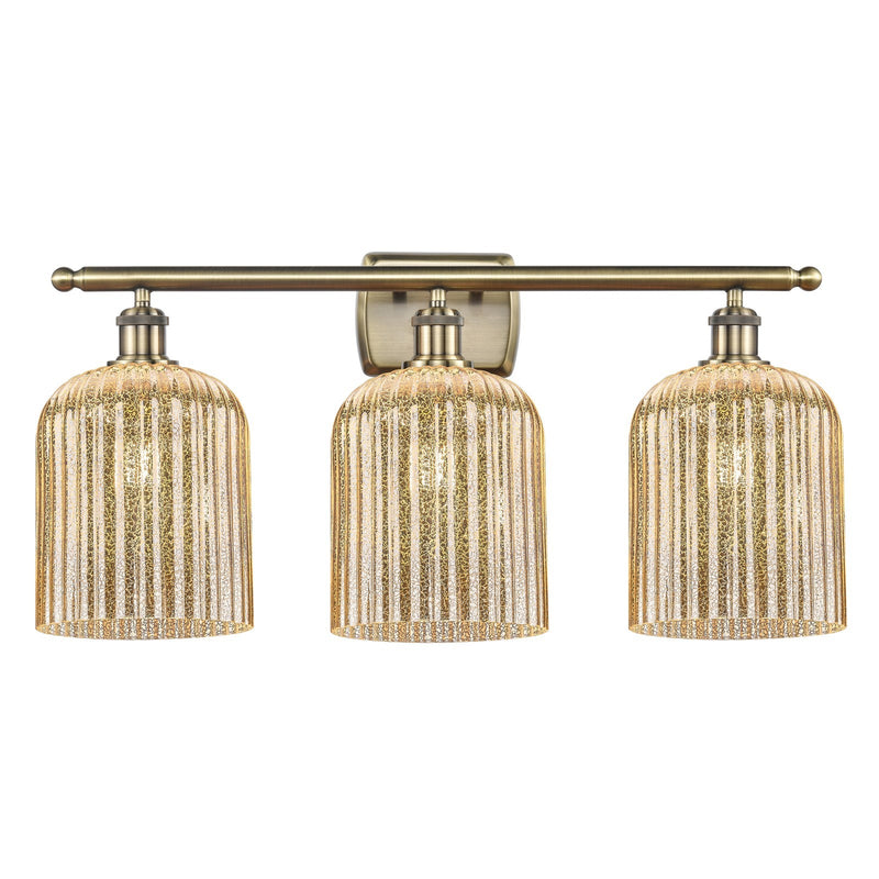 Innovations Bridal Veil 25in 3-Light Bath Vanity | Art Nouveau Antique Brass Steel and Mercury Ribbed Glass | Bathroom Vanity & | Model 516-3W-AB-G559-8ME