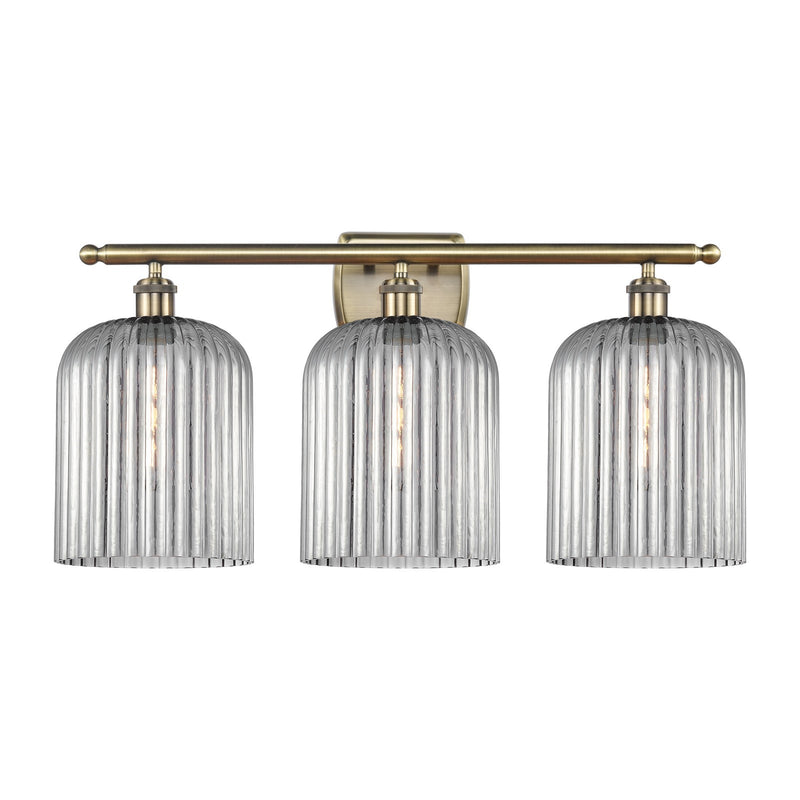 Innovations Bridal Veil 25in 3-Light Bath Vanity | Art Nouveau Antique Brass and Light Smoke Ribbed Glass | Bathroom Vanity & | Model 516-3W-AB-G559-8SM