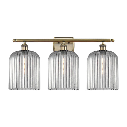 Innovations Bridal Veil 25in 3-Light Bath Vanity | Art Nouveau Antique Brass and Light Smoke Ribbed Glass | Bathroom Vanity & | Model 516-3W-AB-G559-8SM