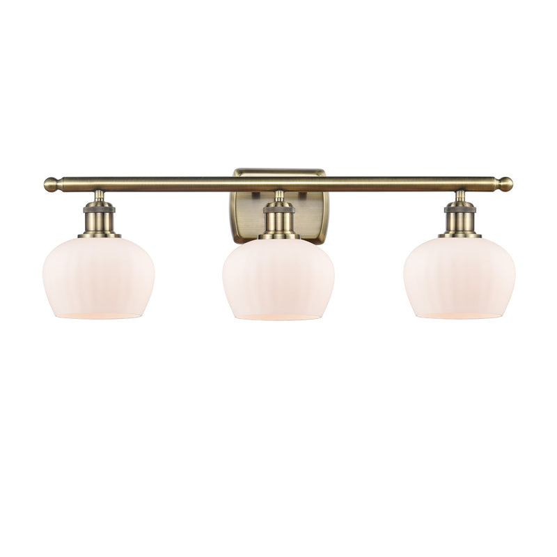 Innovations Fenton 27in 3-Light Bath Vanity Light | Industrial Antique Brass and Matte White Glass | Bathroom Vanity | 26.5 x 8.5 x | Model 516-3W-AB-G91