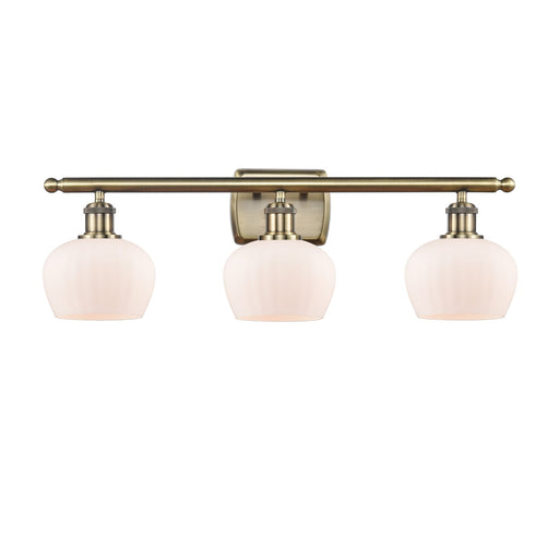 Innovations Fenton 27in 3-Light Bath Vanity Light | Industrial Antique Brass and Matte White Glass | Bathroom Vanity | 26.5 x 8.5 x | Model 516-3W-AB-G91