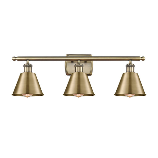 Innovations Smithfield 27in 3-Light Bath Vanity Light | Industrial Antique Brass Steel and Cast Brass Metal Shade | Bathroom Vanity | Model 516-3W-AB-M8