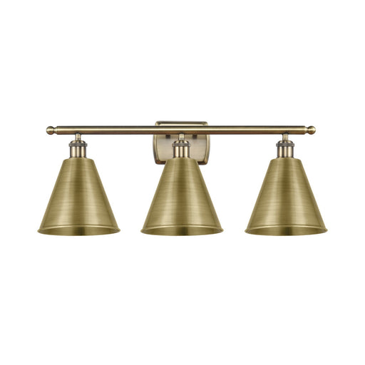 Innovations Berkshire 28in 3-Light Bath Vanity Light | Industrial Antique Brass Steel and Cast Brass with Antique Brass | Model 516-3W-AB-MBC-8-AB-LED
