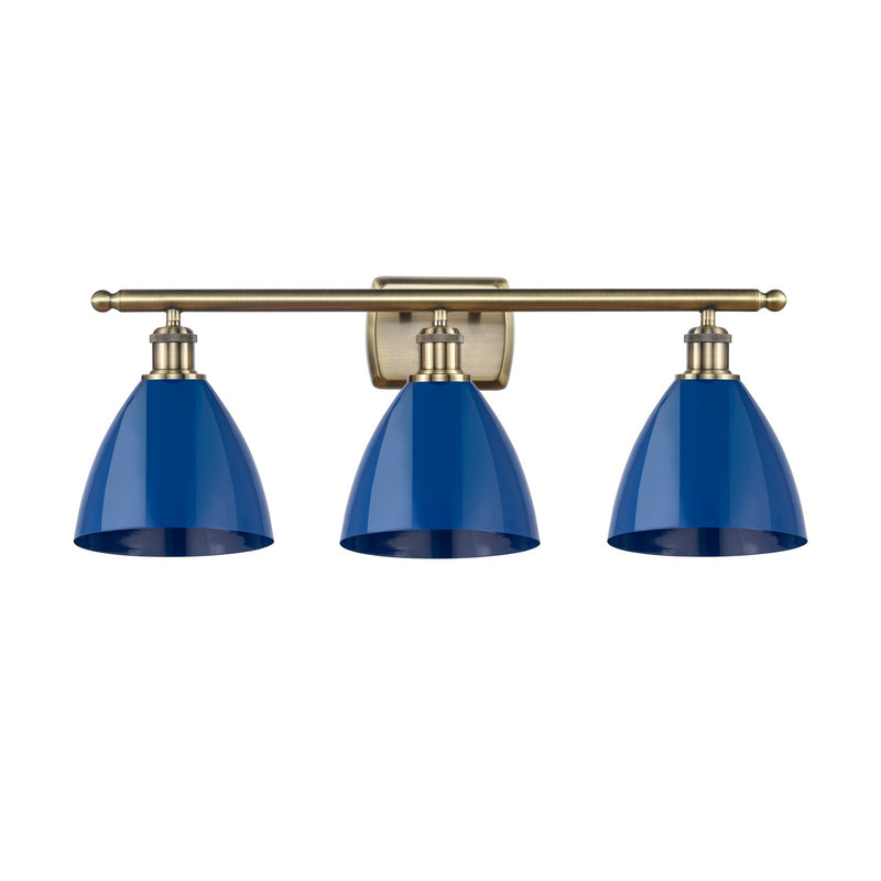 Innovations Plymouth 28in 3-Light Bath Vanity Light | Industrial Antique Brass Steel and Matte Blue Metal Shade | Bathroom | Model 516-3W-AB-MBD-75-BL