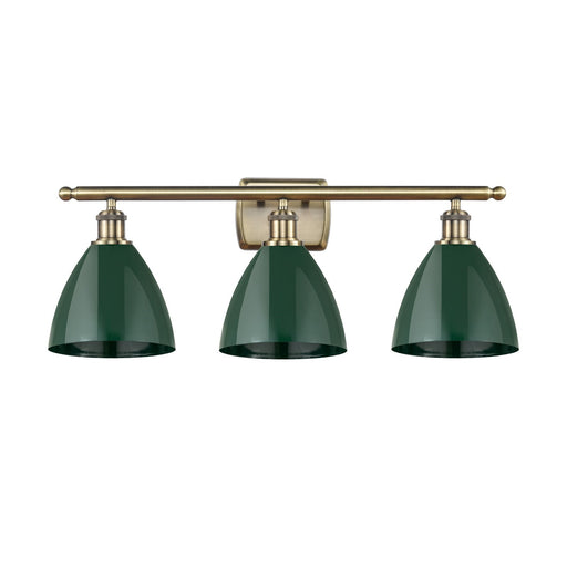 Innovations Plymouth 28in 3-Light Bath Vanity | Industrial Antique Brass Steel and Matte Green Metal | Bathroom Vanity Light | Model 516-3W-AB-MBD-75-GR