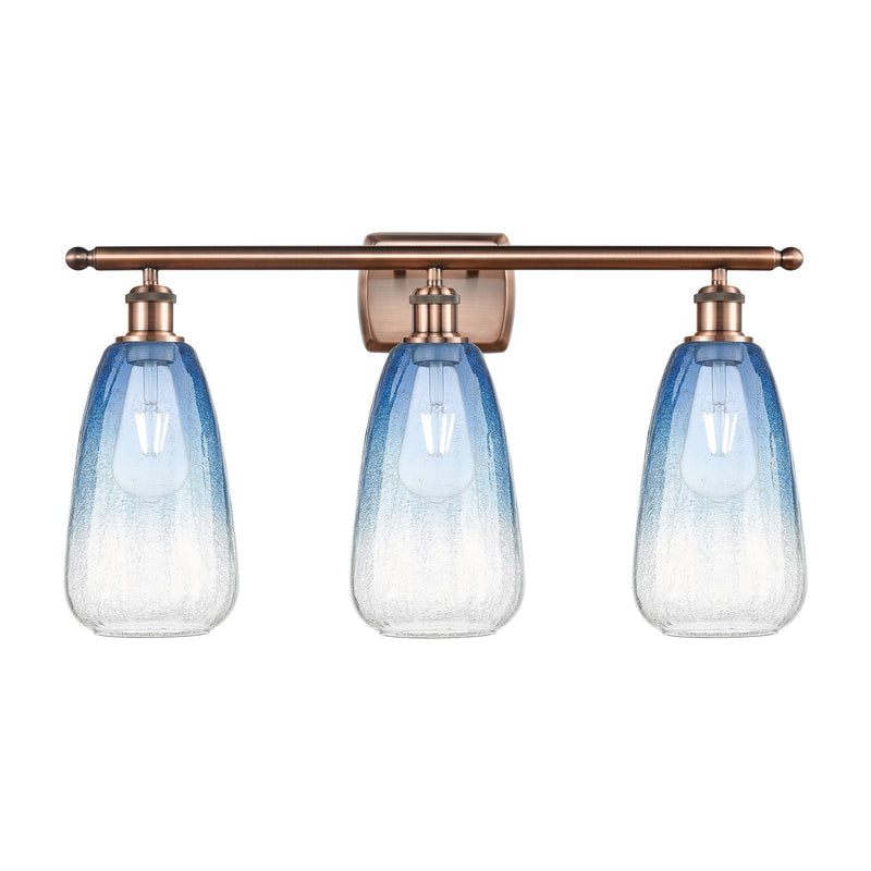 Innovations Brookhaven Almond 26in 3-Light Bath Vanity Light | Industrial Antique Copper Steel and Sapphire Blue Glass | Model 516-3W-AC-G480-6SB