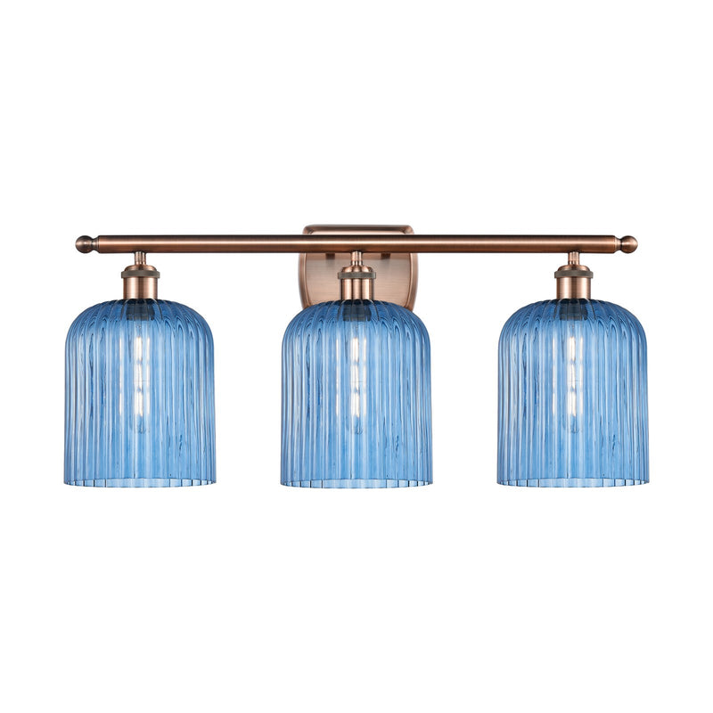 Innovations Bridal Veil 25in 3-Light Bath Vanity Light | Art Nouveau Antique Copper and Princess Blue Glass | Bathroom Vanity | Model 516-3W-AC-G559-8BL