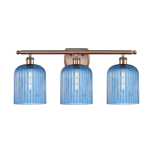 Innovations Bridal Veil 25in 3-Light Bath Vanity Light | Art Nouveau Antique Copper and Princess Blue Glass | Bathroom Vanity | Model 516-3W-AC-G559-8BL