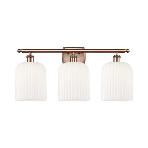 Innovations Bridal Veil 25in 3-Light Bath Vanity Light | Art Nouveau Industrial Antique Copper and Gloss White Ribbed Glass | Model 516-3W-AC-G559-8GWH
