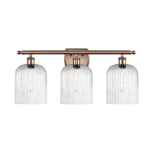 Innovations Bridal Veil 25in 3-Light Bath Vanity Light | Art Nouveau Antique Copper and Seedy Glass | Damp Rated Bathroom | Model 516-3W-AC-G559-8SDY