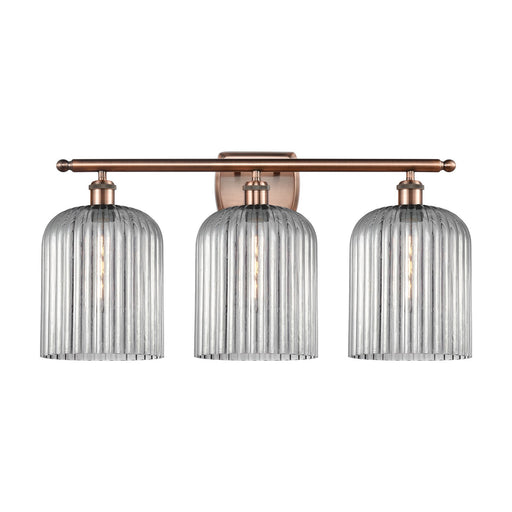 Innovations Bridal Veil 25in 3-Light Bath Vanity Light | Art Nouveau Antique Copper and Light Smoke Ribbed Glass | Bathroom | Model 516-3W-AC-G559-8SM