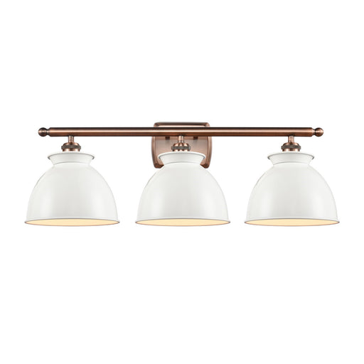 Innovations Adirondack 28in 3-Light Bath Vanity | Industrial Farmhouse Antique Copper and Glossy White Metal Shade | Bathroom | Model 516-3W-AC-M14-W-LED