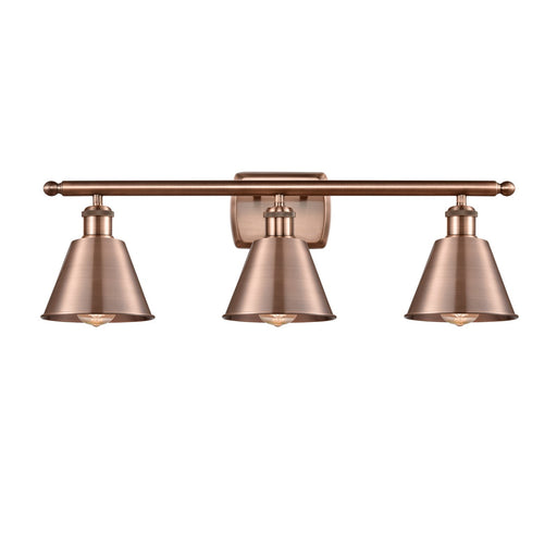 Innovations Smithfield 27in 3-Light Bath Vanity Light | Industrial Antique Copper Steel and Antique Copper Metal Shade | Bathroom | Model 516-3W-AC-M8