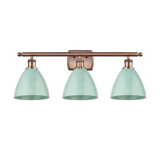 Innovations Plymouth 28in 3-Light Bath Vanity Light | Industrial Antique Copper and Matte Seafoam Metal | Bathroom Vanity | Model 516-3W-AC-MBD-75-SF-LED