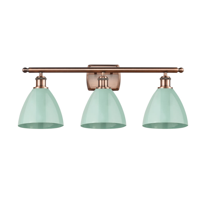 Innovations Plymouth 28in 3-Light Bath Vanity Light | Industrial Antique Copper and Matte Seafoam Metal | Bathroom Vanity | Model 516-3W-AC-MBD-75-SF-LED