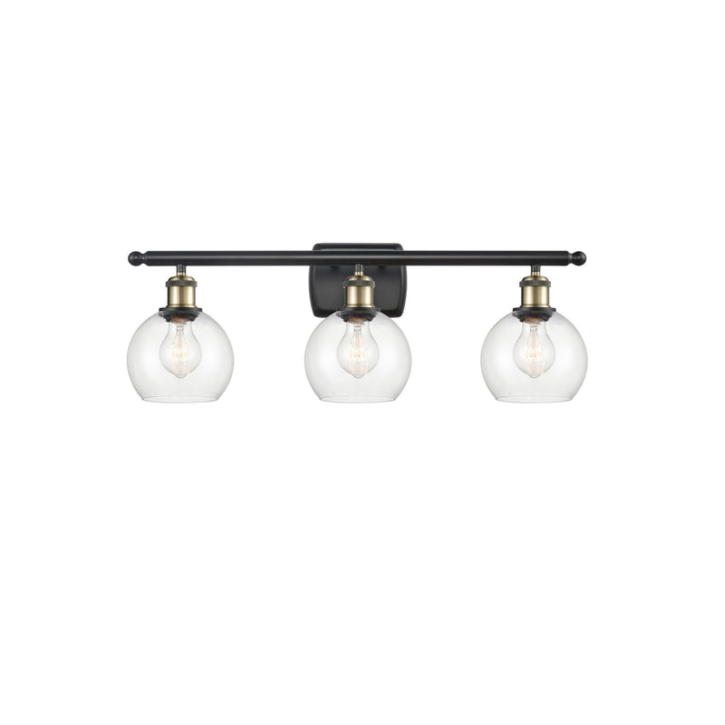 Innovations Athens 26in 3-Light Bath Vanity Light | Industrial Black Antique Brass Steel and Clear Glass | Bathroom Vanity | Model 516-3W-BAB-G122-6-LED