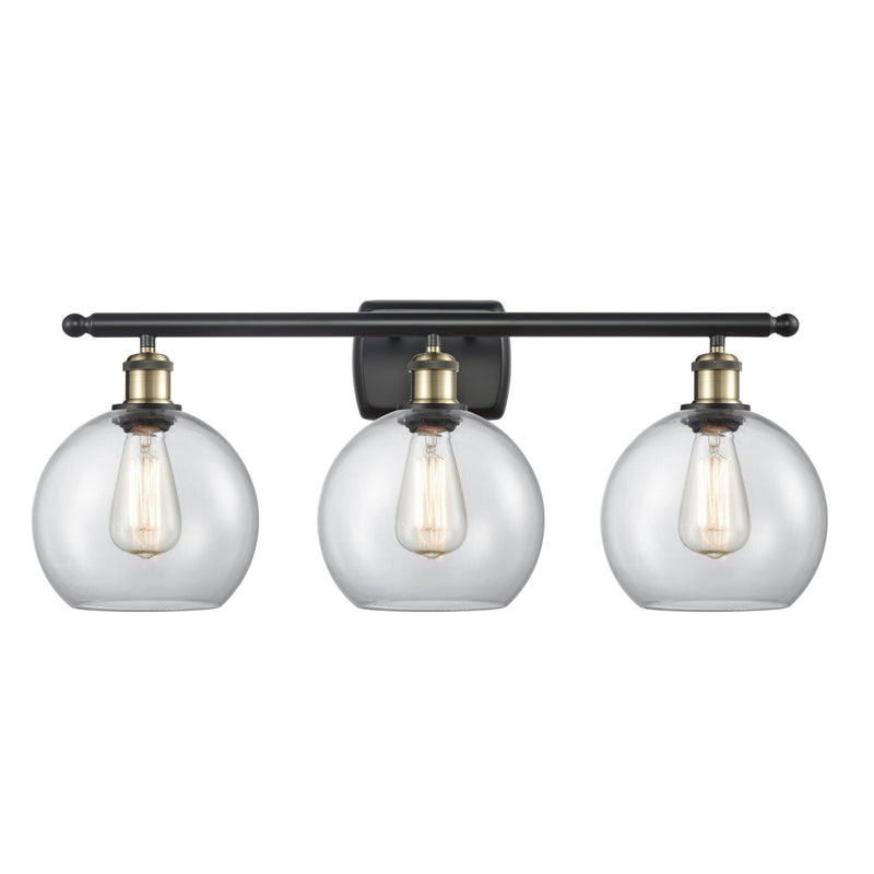 Innovations Athens 28in 3-Light Bath Vanity | Industrial Black Antique Brass Steel and Clear Glass | Bathroom Vanity & | Model 516-3W-BAB-G122-8-LED
