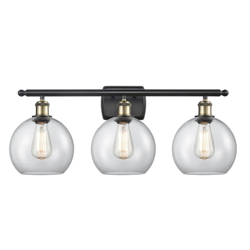 Innovations Athens 28in 3-Light Bath Vanity | Industrial Black Antique Brass Steel and Clear Glass | Bathroom Vanity & | Model 516-3W-BAB-G122-8-LED