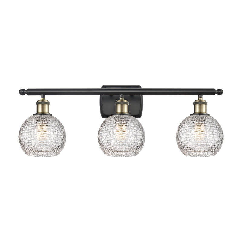 Innovations Athens 26in 3-Light Bath Vanity Light | Modern Farmhouse Black Antique Brass and Clear Basket Weave Glass | Model 516-3W-BAB-G122C-6CL