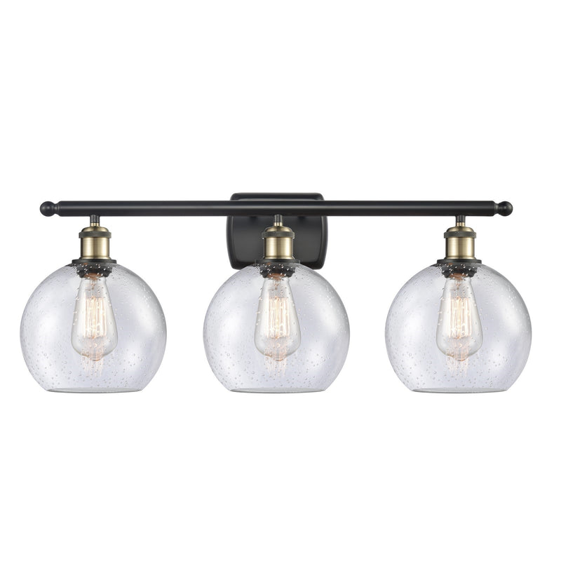 Innovations Athens 28in 3-Light Bath Vanity Light | Industrial Black Antique Brass and Seedy Glass | Bathroom Vanity | 28 x | Model 516-3W-BAB-G124-8-LED