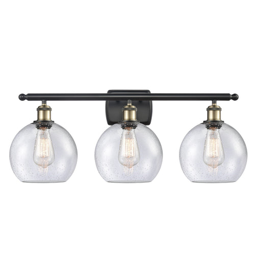 Innovations Athens 28in 3-Light Bath Vanity Light | Industrial Black Antique Brass and Seedy Glass | Bathroom Vanity | 28 x | Model 516-3W-BAB-G124-8-LED