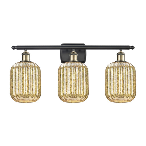 Innovations Preston Cylinder 27in 3-Light Bath Vanity Light | Industrial Black Antique Brass and Mercury Glass | Bathroom | Model 516-3W-BAB-G460-7ME