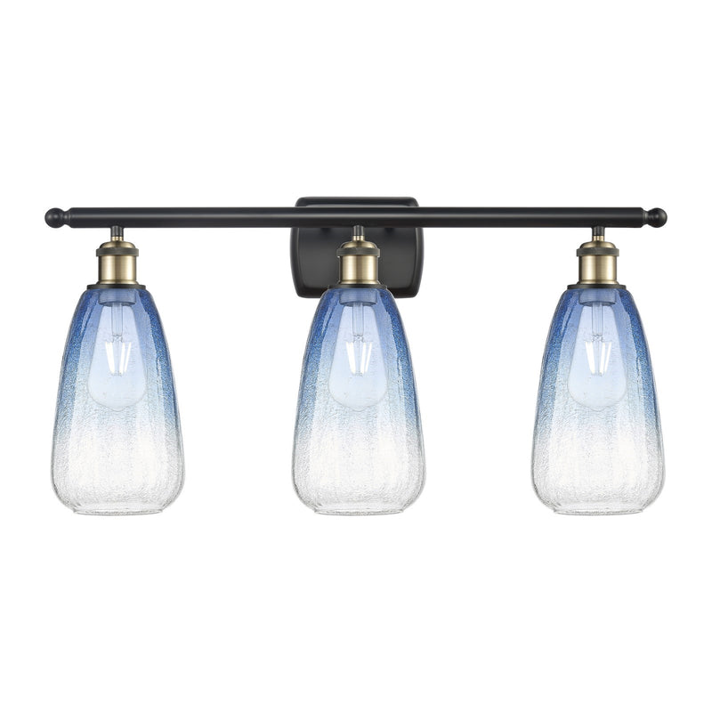 Innovations Brookhaven Almond 26in 3-Light Bath Vanity Light | Industrial Black Antique Brass and Sapphire Blue Glass | Model 516-3W-BAB-G480-6SB