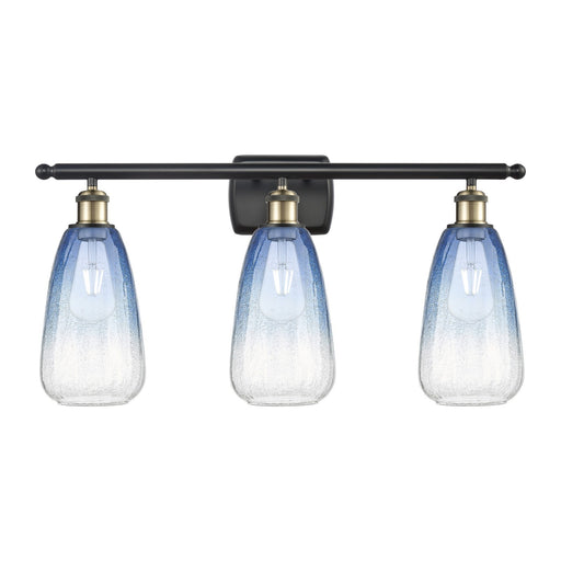Innovations Brookhaven Almond 26in 3-Light Bath Vanity Light | Industrial Black Antique Brass and Sapphire Blue Glass | Model 516-3W-BAB-G480-6SB