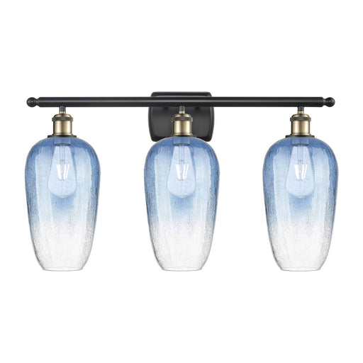 Innovations Brookhaven Flute 27in 3-Light Bath Vanity Light | Industrial Black Antique Brass and Sapphire Blue Glass | Model 516-3W-BAB-G484-7SB