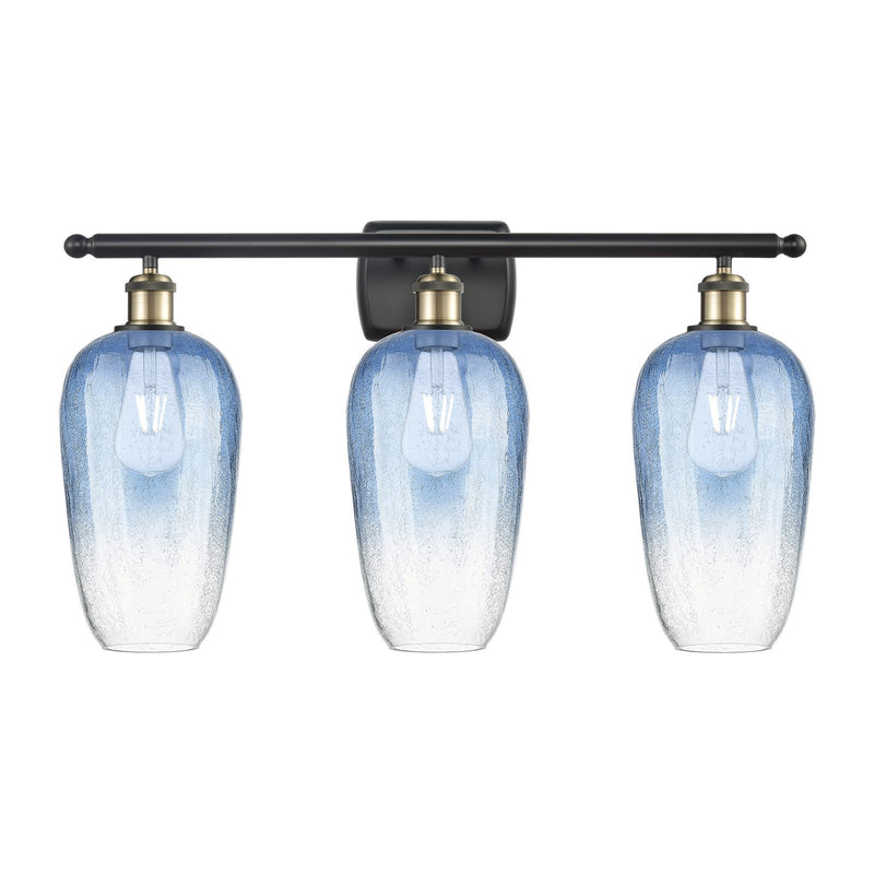 Innovations Brookhaven Flute 27in 3-Light Bath Vanity Light | Industrial Black Antique Brass and Sapphire Blue Glass | Model 516-3W-BAB-G484-7SB