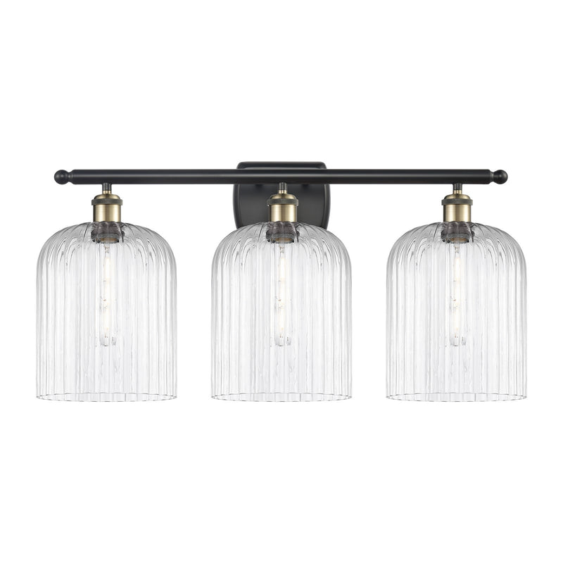 Innovations Bridal Veil 25in 3-Light Bath Vanity Light | Art Nouveau Black Antique Brass and Clear Ribbed Glass | Bathroom | Model 516-3W-BAB-G559-8CL